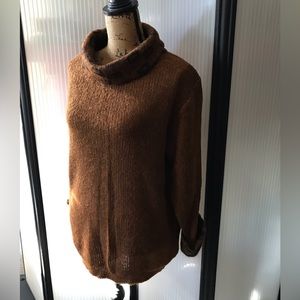 Mohair wide turtleneck sweater. Beautiful brown with geometric shapes. Large
